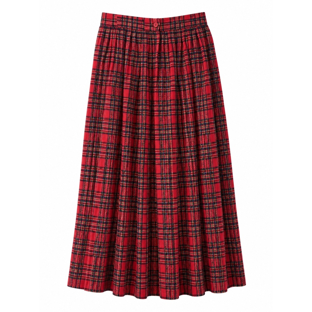 Pendleton Vintage 70s Red Plaid Pleated Wool Midi Skirt Petite 12 USA Made